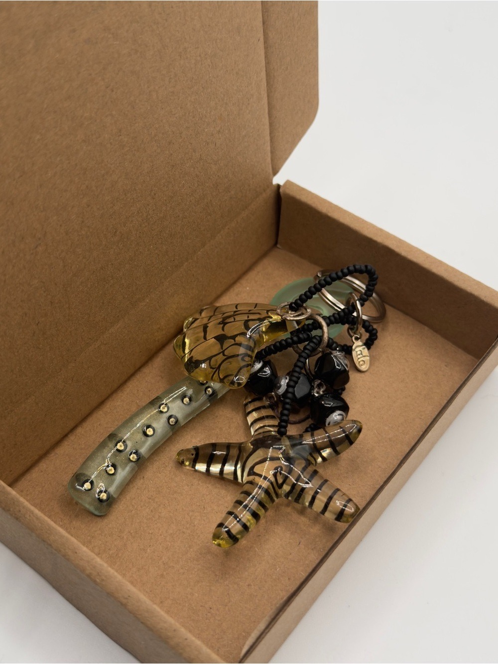Lalo Glass Sea Creature Keychain - Amber & Black